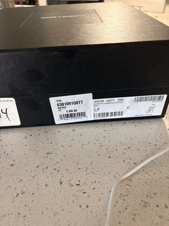 Yves Saint Laurent Black Leather T-Strap Heels with Gold YSL Logo - Picture 2 of 8